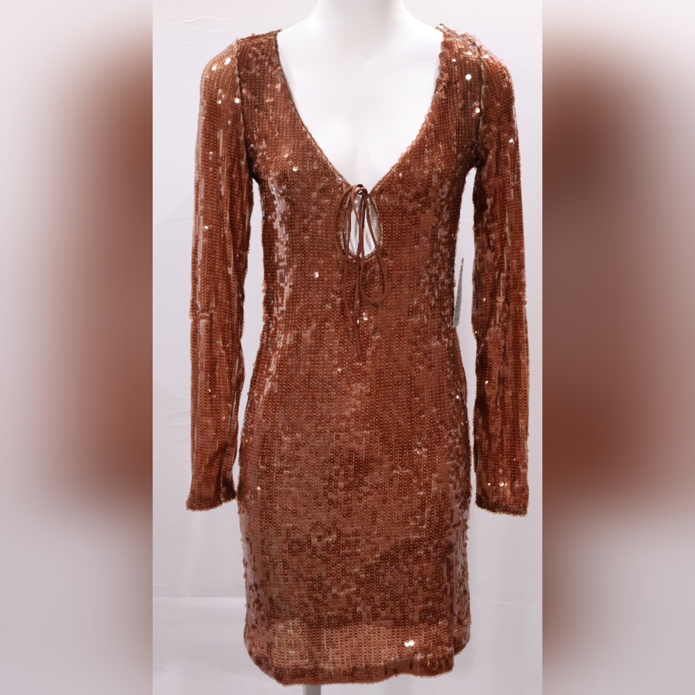 Bardot Verona Sequin Mini Dress In Chocolate -Style # 59513DB - NEW WITH TAGS